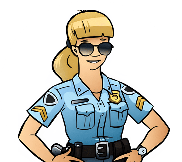 A cartoon picture of a woman police officer