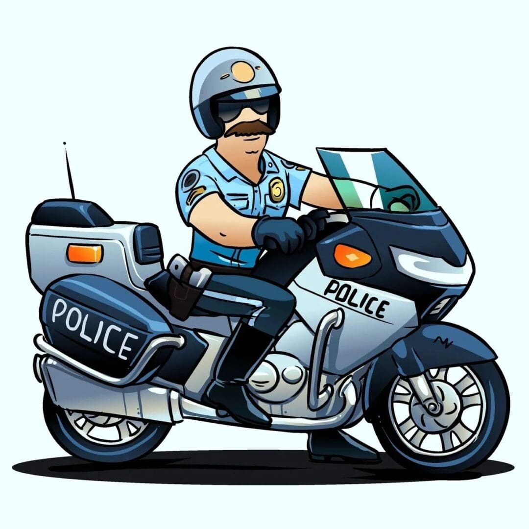 A police officer on a motorcycle cartoon